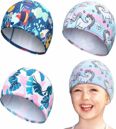 Cuffie da nuoto  |  3 Pezzi Cappelli da Nuoto per Bambini per Ragazzi e Ragazze, Cappello da Nuoto in Tessuto per Bambini, Cappelli da Nuoto per Capelli Lunghi per Piscina e Spiaggia Cuffie da nuoto Cuffie da nuoto