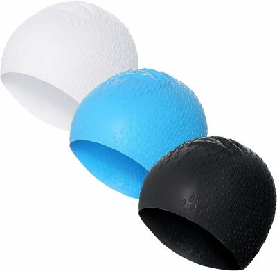 Cuffie da nuoto  |  3 Pezzi di Cuffie da Nuoto in Silicone per Uomini, Cuffia da Nuoto Grande, Cuffia da Nuoto per Adulti per Capelli Lunghi e Corti, Cuffie da Piscina, Cuffie da Bagno, Cuffie da Nuoto per Nuotare, Cuffie Impermeabili per Doccia che Mantengono i Capelli Asciutti Cuffie da nuoto bianco, nero, blu