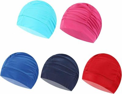 Cuffie da nuoto  |  5 Pezzi Cappello da Nuoto Pieghettato per Capelli Lunghi e Corti, Cappello da Bagno per Adulti, Non Impermeabile, Colore Casuale Cuffie da nuoto Cuffie da nuoto