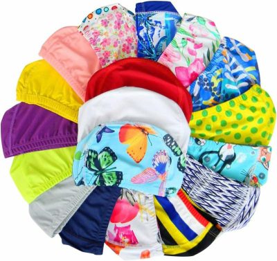 Cuffie da nuoto  |  Cappelli da Bagno in Poliestere di Alta Qualità – 3 Pack di Colori Puri e Superiori per Sport Acquatici (2 Puri + 1 con Motivo) Cuffie da nuoto Colori multipli