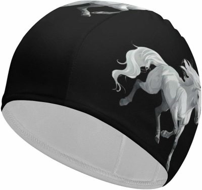 Cuffie da nuoto  |  Cappello da nuoto adulto Wild White Horse – Berretto da nuoto comodo per capelli lunghi e corti – Cuffia impermeabile per il bagno Cuffie da nuoto Cuffie da nuoto