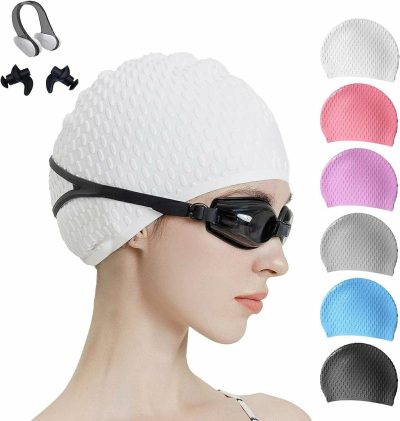 Cuffie da nuoto  |  Cuffia da Nuoto in Silicone, Cuffia da Bagno Confortevole Ideale per Capelli Ricci Corti Medi Lunghi, Cuffia da Nuoto per Uomo e Donna, Cuffie da Doccia Mantengono Invariato lo Stile dei Capelli Cuffie da nuoto cuffia da nuoto-bianca-tappo per le orecchie