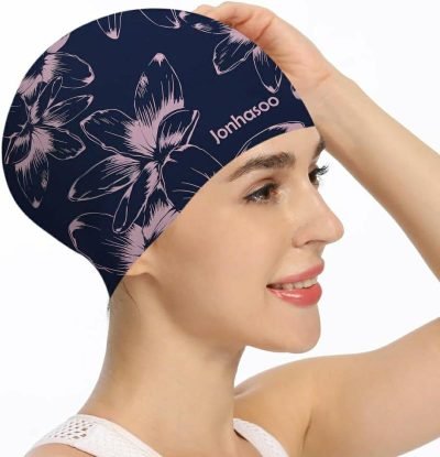 Cuffie da nuoto  |  Cuffia da Nuoto Jonhosoo in Silicone, Cuffie Impermeabili per Capelli Lunghi con Stampa di Fiori Cuffie da nuoto Cuffie da nuoto