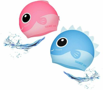 Cuffie da nuoto  |  Cuffia da Nuoto per Bambini a Forma di Testa di Animale in Silicone, Cuffia da Nuoto Divertente con Cartoni Animati, Squalo Blu e Pesce Rosa, Impermeabile per Capelli Lunghi e Corti per Ragazzi e Ragazze Cuffie da nuoto Cuffie da nuoto