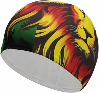 Cuffie da nuoto  |  Cuffia da nuoto stampata Jamaica Lion Rasta ad alta elasticità, cappelli da nuoto adatti per capelli lunghi e corti per adulti, stile Cuffie da nuoto Cuffie da nuoto