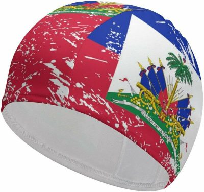 Cuffie da nuoto  |  Cuffia da nuoto unisex Haiti Retro Flag impermeabile, cuffia da doccia, cuffia da bagno comoda, accessori per sport acquatici. Cuffie da nuoto Cuffie da nuoto