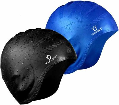 Cuffie da nuoto  |  Cuffie da Nuoto per Capelli Lunghi – 2 Pezzi, 1% Silicone, Cappellino Unisex per Adulti e Bambini, Riduce l’Entrata d’Acqua e Mantiene i Capelli Puliti (Nero e Blu) Cuffie da nuoto Cuffie da nuoto