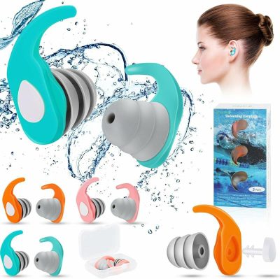 Guanti acquatici  |  Tappi per le orecchie per nuotare – 3 paia per adulti e bambini, tappi per le orecchie per nuotatori, tappi per le orecchie impermeabili in silicone per nuotare, snorkeling, doccia e surf (Turchese, Arancione, Rosa) Guanti acquatici Guanti acquatici