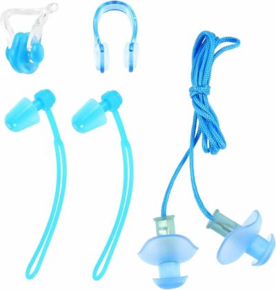 Tappi per le orecchie  |  Set di 12 pezzi di clip per il naso e tappi per le orecchie, tappi per le orecchie per il nuoto, clip per il naso Miss Toy. Tappi per le orecchie Blu