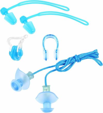 Tappi per le orecchie  |  Set di 12 pezzi di clip per naso e tappi per le orecchie, morbidi, tappi per il naso per nuoto, tappi per le orecchie in silicone, tappi per le orecchie impermeabili per bambini, tappi per il naso per uomini, completo impermeabile, protezione ambientale, PVC impermeabile, giocattolo per bambini. Tappi per le orecchie Blu