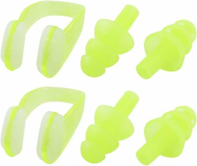 Tappi per le orecchie  |  Tappi per le orecchie in silicone per nuoto con clip finale e custodia di stoccaggio, 2 pezzi, giallo e verde. Tappi per le orecchie Colori multipli