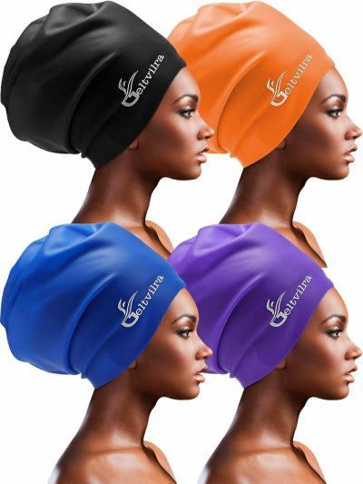 Cuffie da nuoto  |  4 Pezzi di Cuffie da Nuoto in Silicone Extra Large per Treccine e Dreadlocks per Uomini Neri con Capelli Lunghi, Impermeabili per Piscina Cuffie da nuoto Cuffie da nuoto