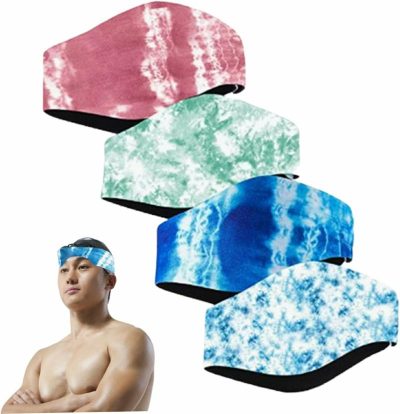 Tappi per le orecchie  |  Set di 4 pezzi di fascia da nuoto regolabile per bambini e adulti, fascia impermeabile con tappi per le orecchie, fascia per nuotatori, protezione per le orecchie per bambini e adolescenti, stile tie-dye colorato. Tappi per le orecchie Colorato